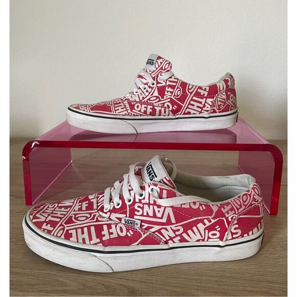 Vans Low Top Sneakers Men 8 Red White Logo Print Streetwear Skate Style Y2K - Picture 1 of 10